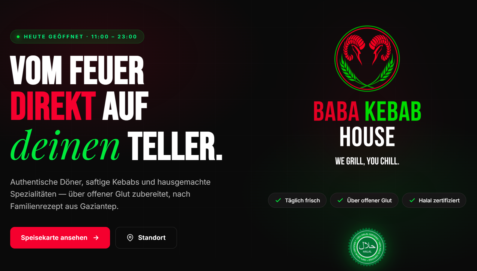Webdesign-Referenz Baba Kebab House – Online-Speisekarte der Restaurant-Website
